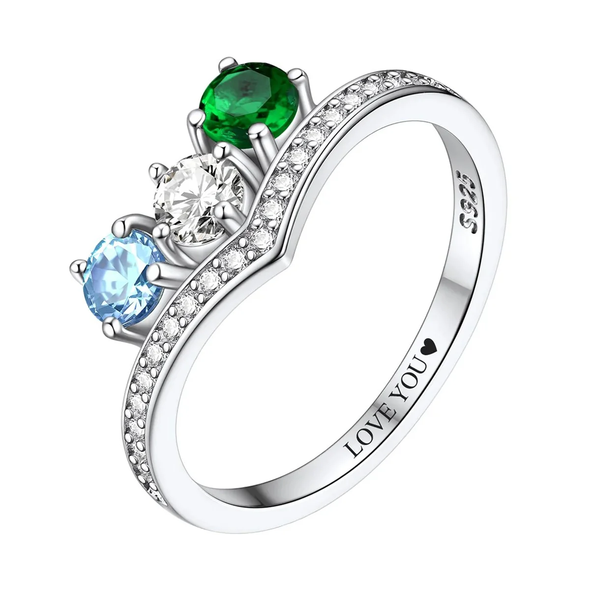 Personalized 1-5 Birthstone Family Rings for Women 925 Sterling Silver