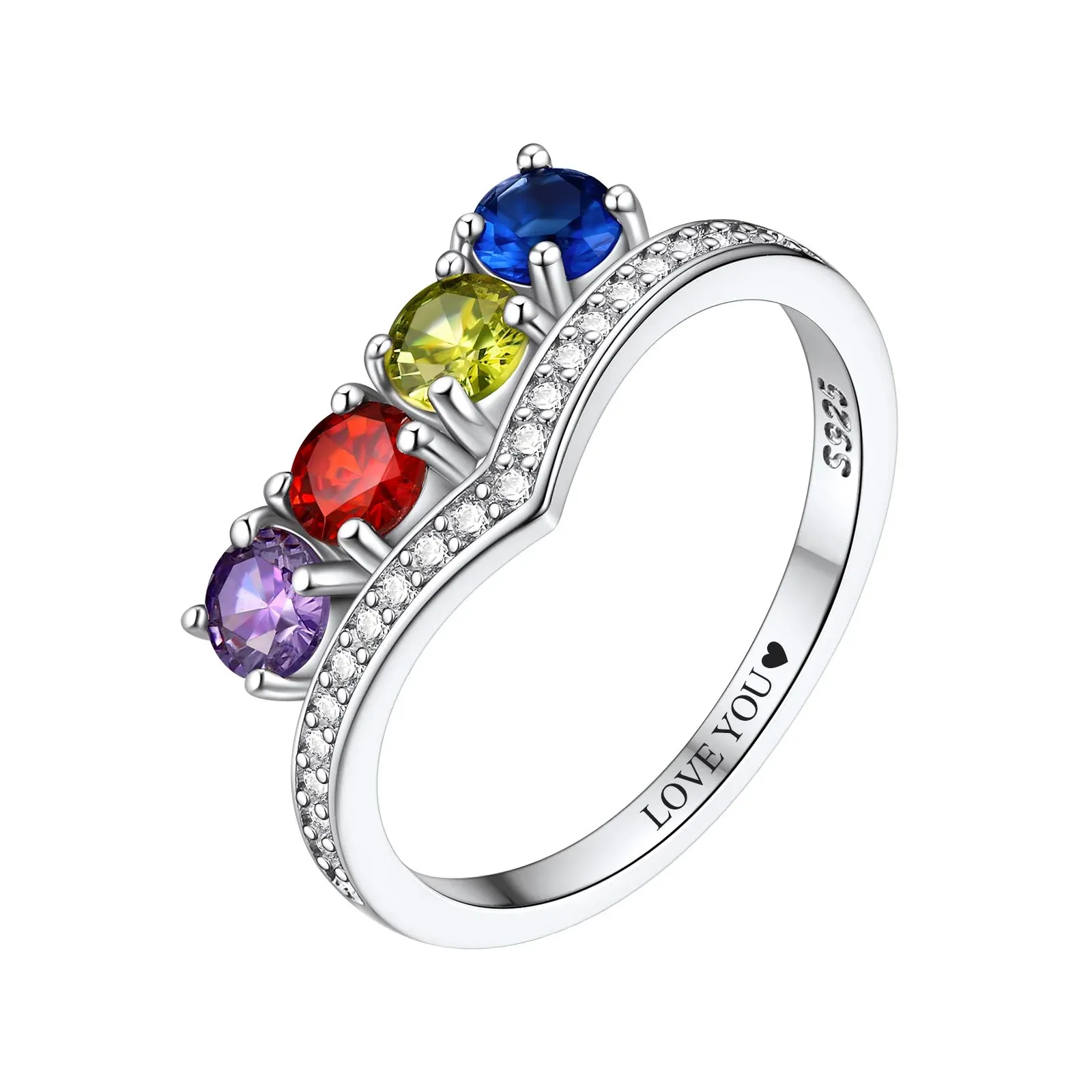 Personalized 1-5 Birthstone Family Rings for Women 925 Sterling Silver