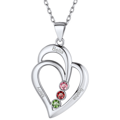 Personalized Family Heart Birthstone Necklace for Women