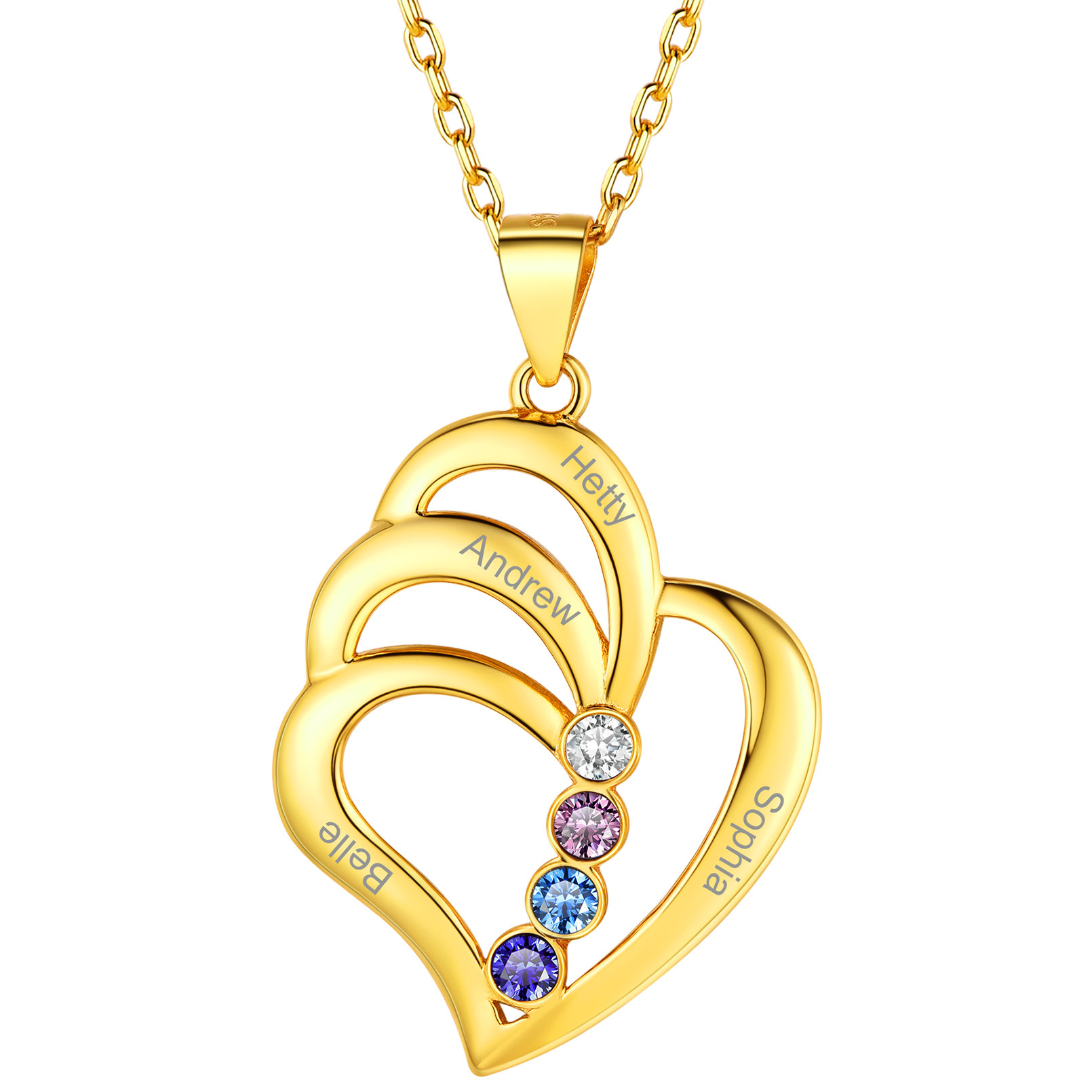 Personalized  Heart Birthstone Necklace for Women