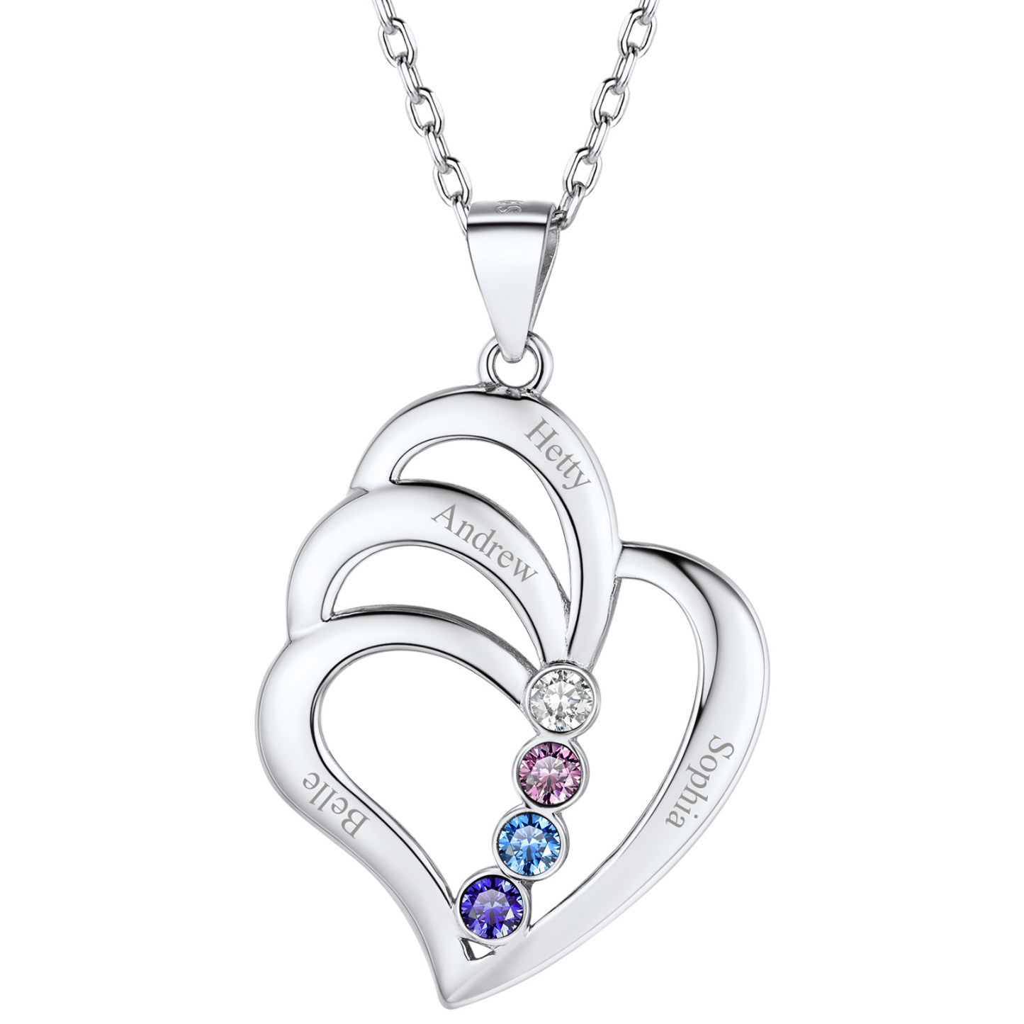 Personalized Family Heart Birthstone Necklace for Women