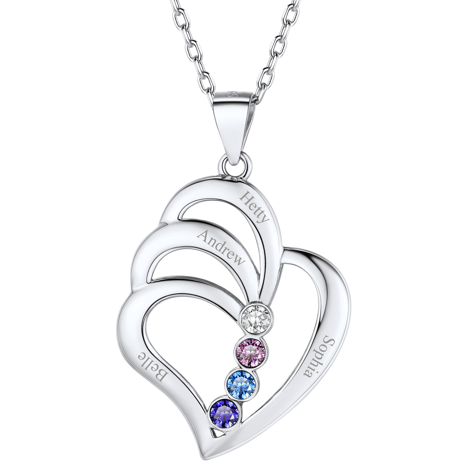 Personalized Family Heart Birthstone Necklace for Women