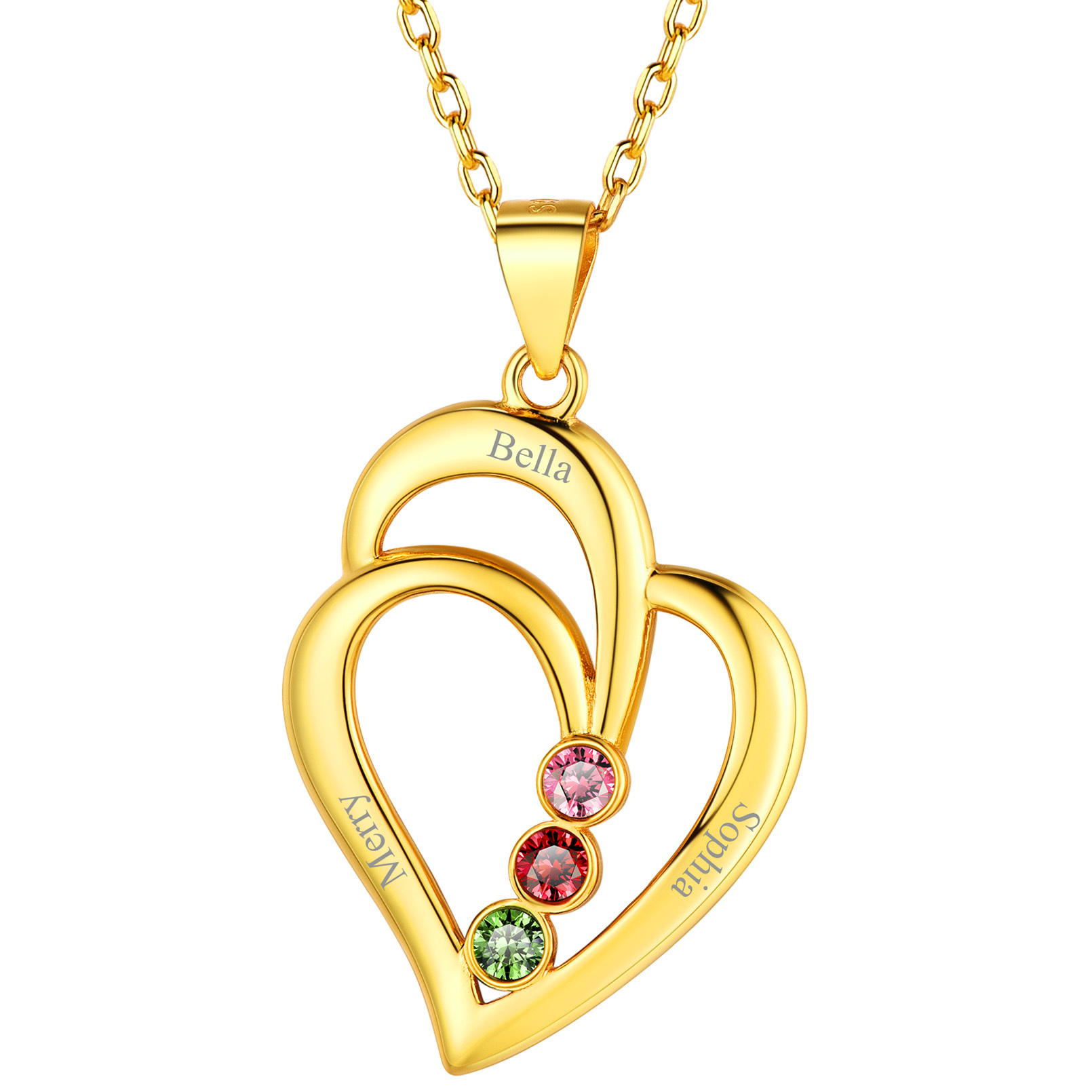 Personalized Family Heart Birthstone Necklace for Women