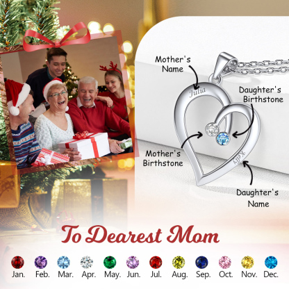 Personalized Family Heart Birthstone Necklace for mother's day