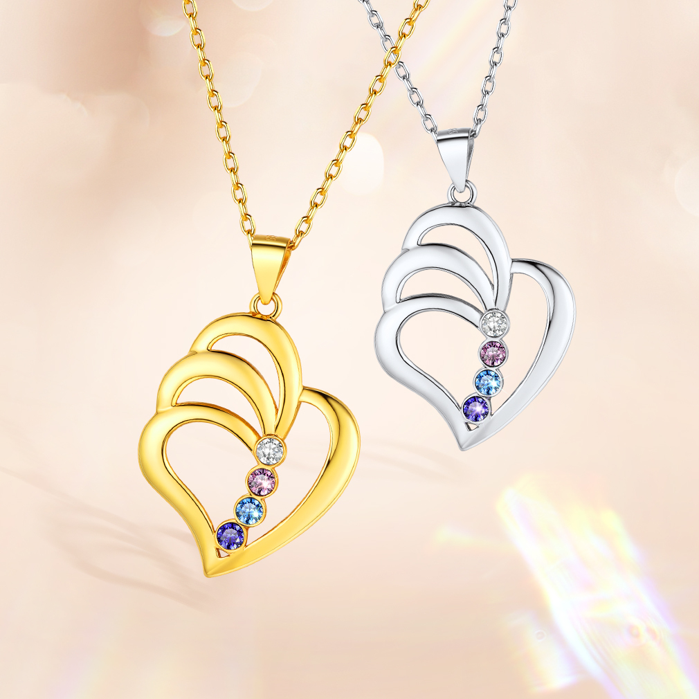 Personalized Family Heart Birthstone Necklace for Women