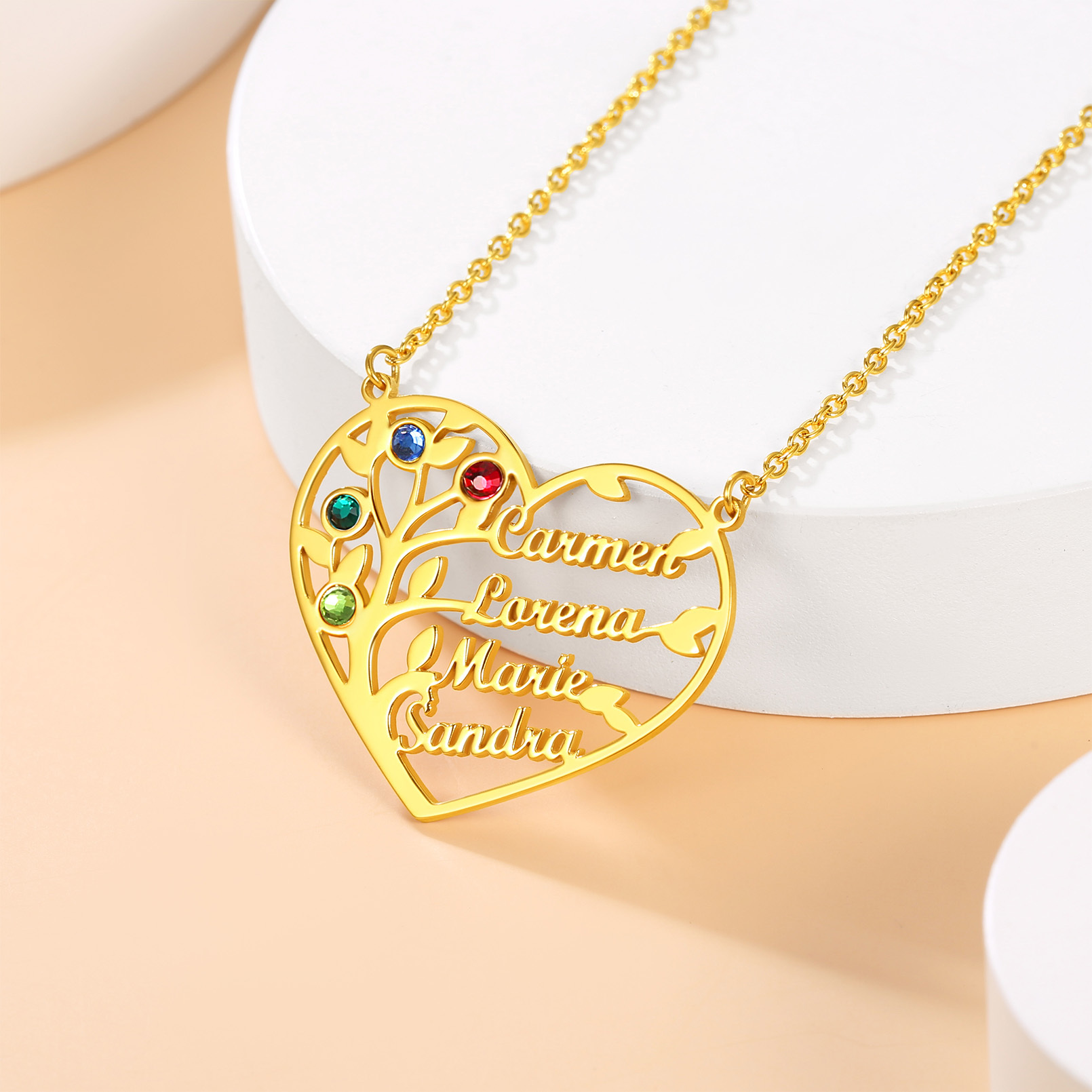Personalized Family Tree Necklace with Names Gift gold