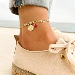 Personalized Figaro Chain Birthstone Initial Charm Anklet Bracelet for Women