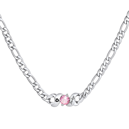 Personalized Figaro Necklace with Birthstones and Engraved Names