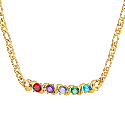 Personalized Figaro Necklace with Birthstones and Engraved Names for Family