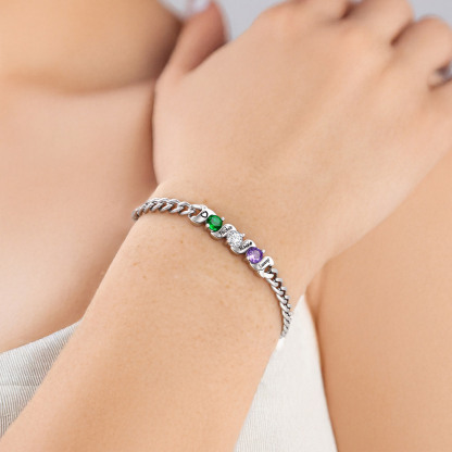 Personalized Figaro Necklace with Birthstones silver