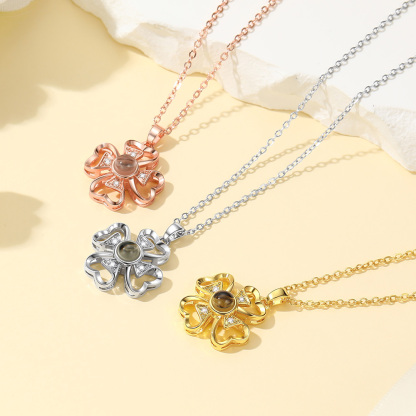 Personalized Four-Leaf Clover Photo Projection Necklace in 3 colors