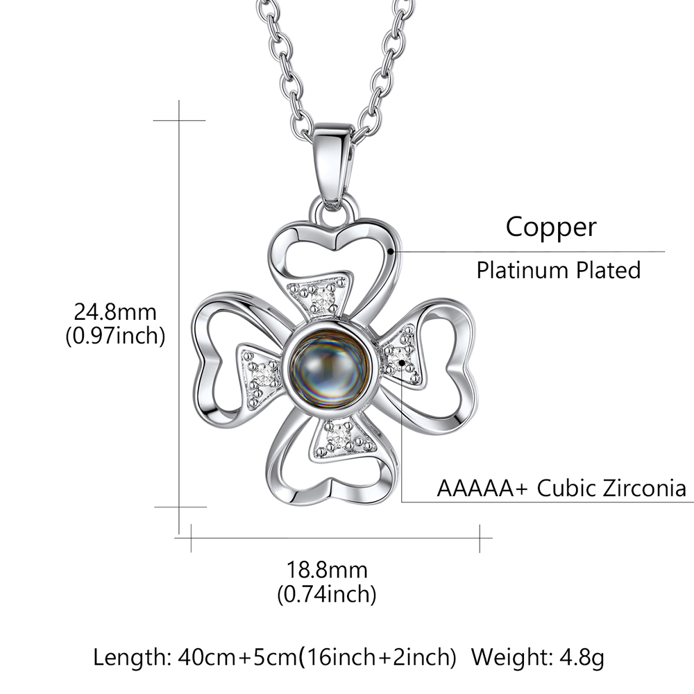 Personalized Four-Leaf Clover Photo Projection Necklace size
