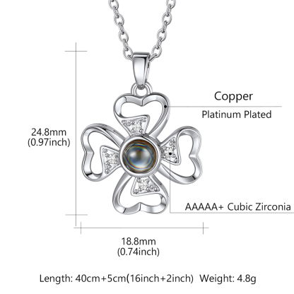 Personalized Four-Leaf Clover Photo Projection Necklace size