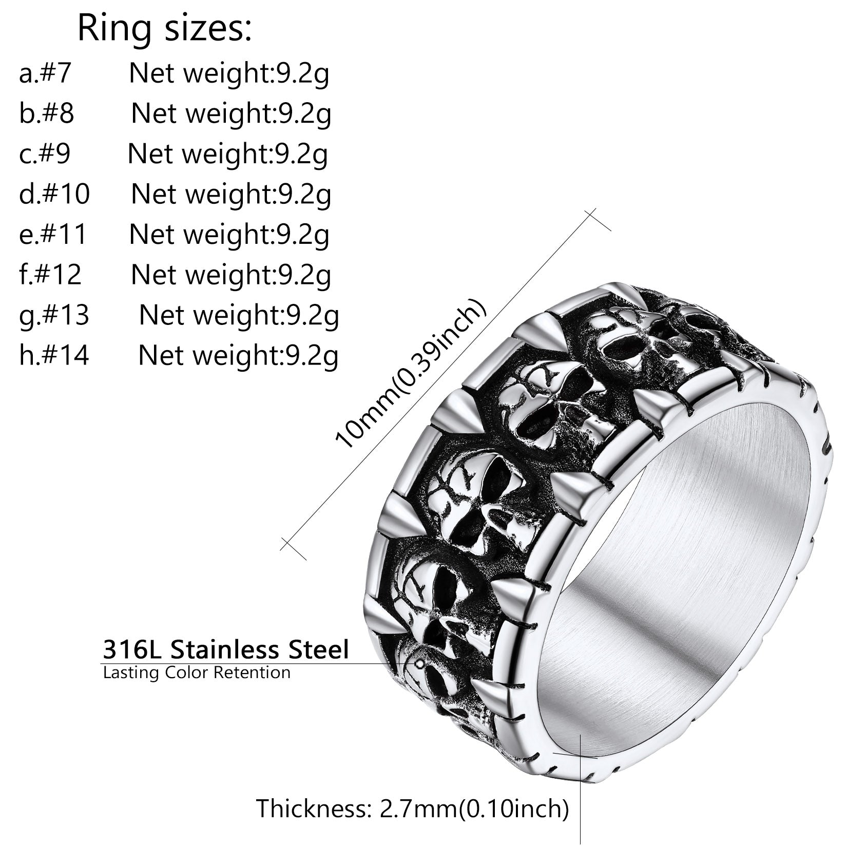 Personalized Gothic Skull Claws Ring for Men Women Size