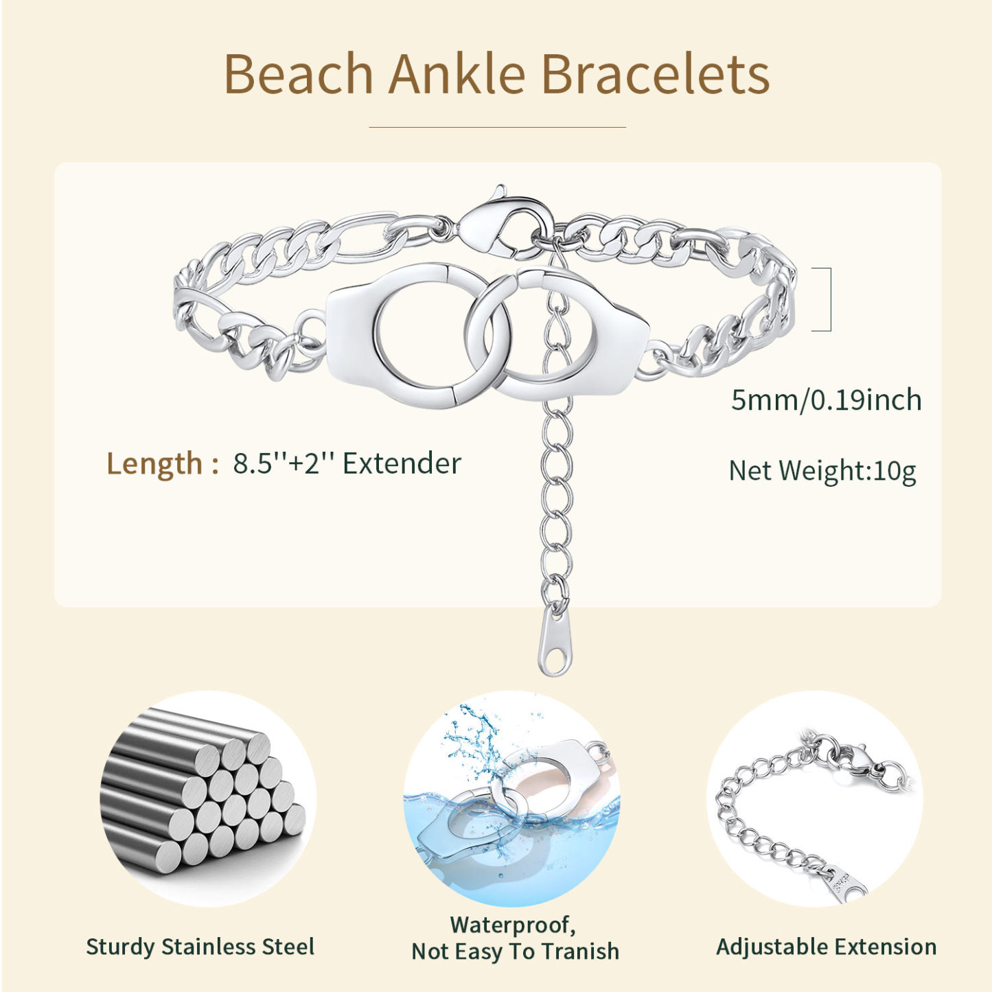 Personalized Handcuff Figaro Chain Anklet For Women
