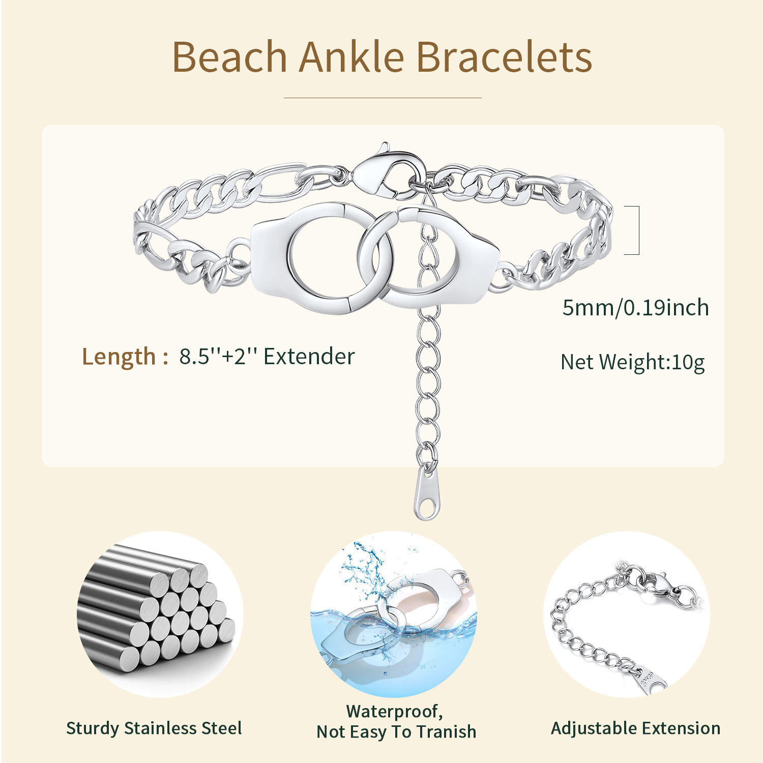 Personalized Handcuff Figaro Chain Anklet For Women
