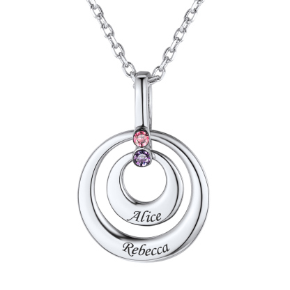 Personalized Heart Birthstone Necklace with Names