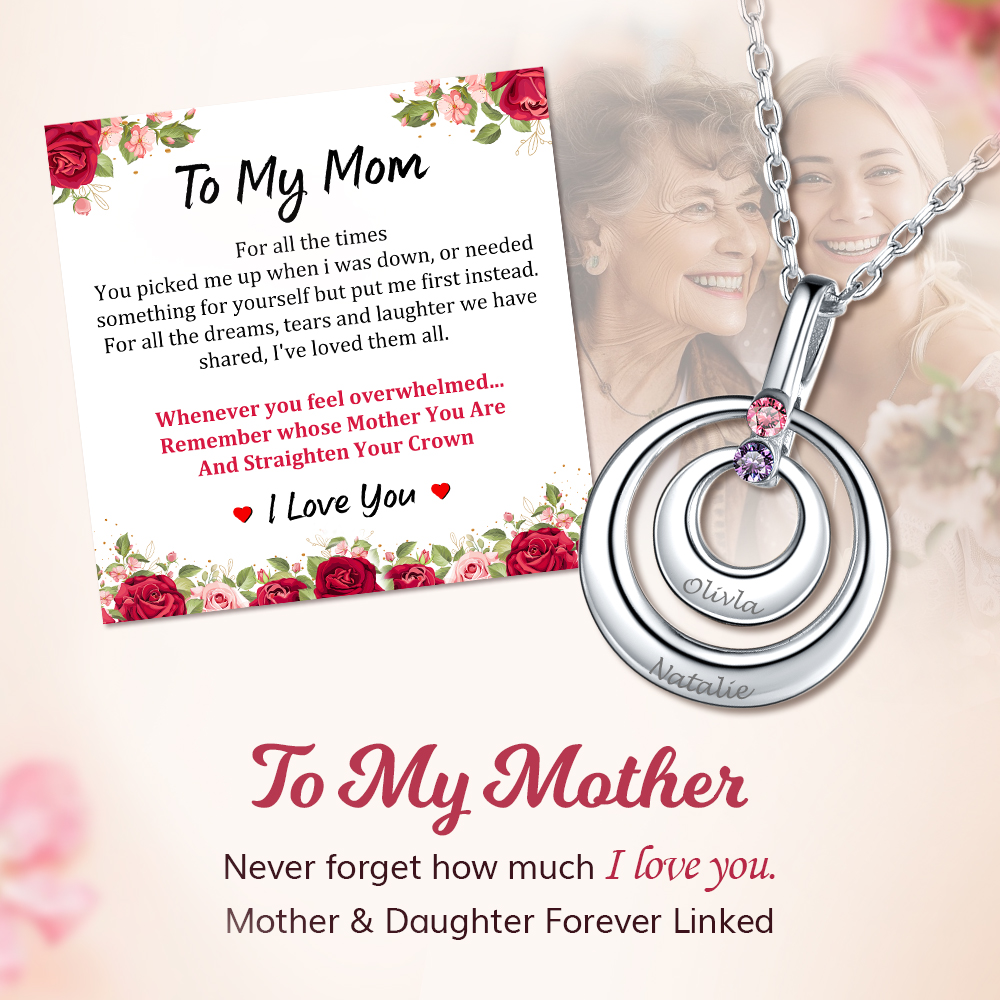 Personalized Heart Birthstone  Necklace with Names for mother