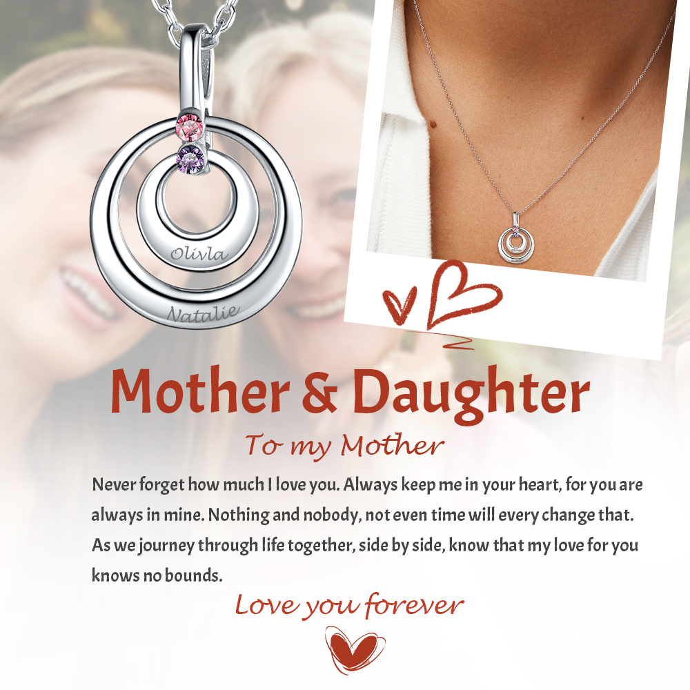 Personalized Heart Birthstone  Necklace with Names for mother's day