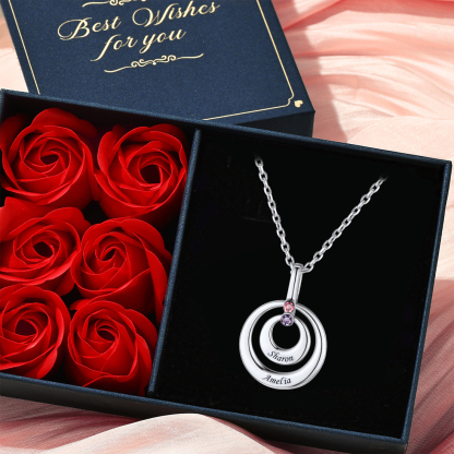 Personalized Heart Birthstone  Necklace with Names gift for women