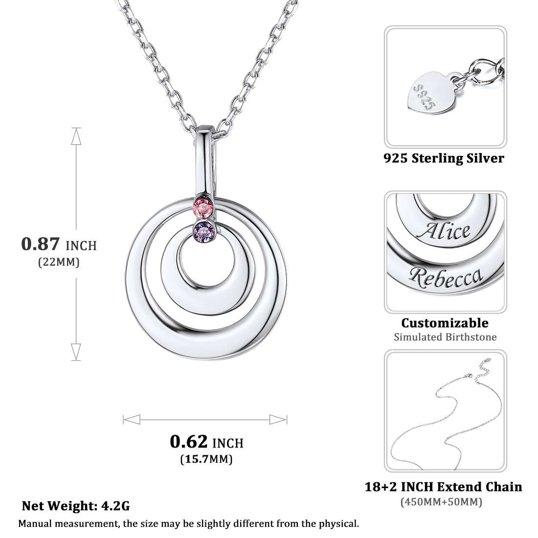 Personalized Heart Birthstone  Necklace with Names taille