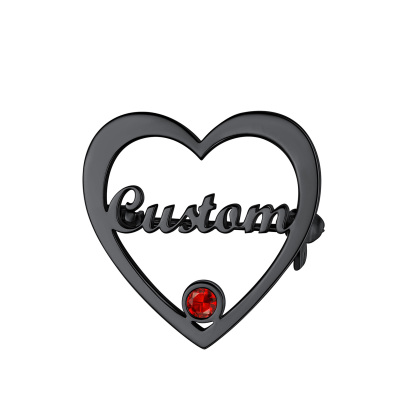 Personalized Heart Brooch with Name and Birthstone black