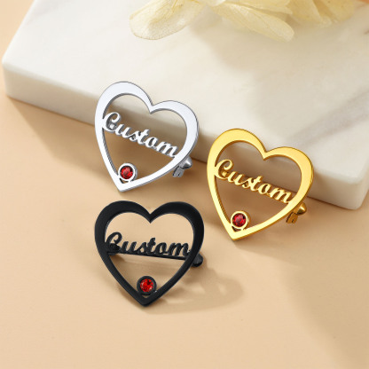 Personalized Heart Brooch with Name and Birthstone collection