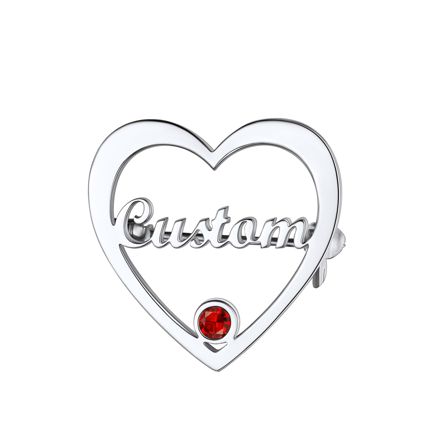 Personalized Heart Brooch with Name and Birthstone for Women Gift