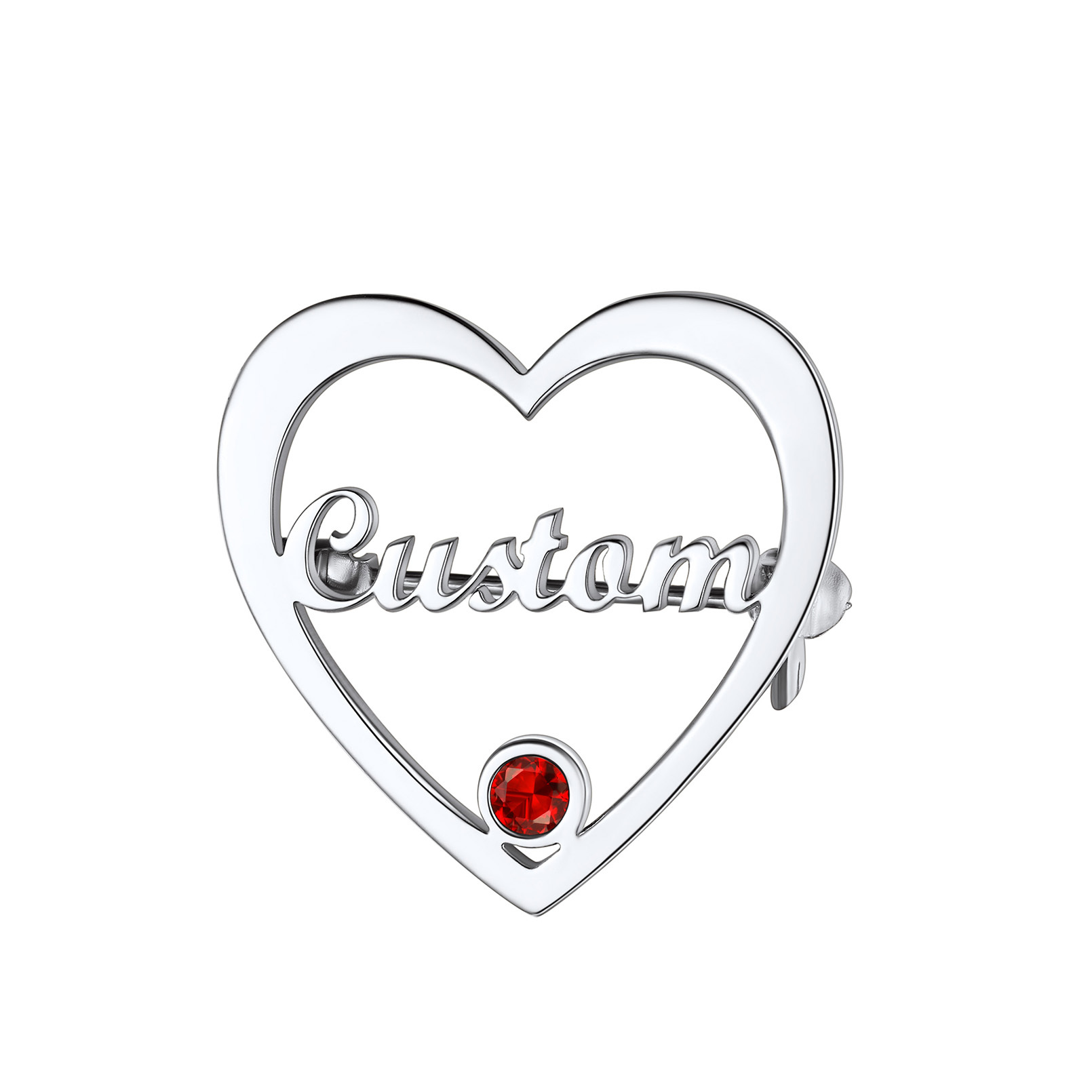 Personalized Heart Brooch with Name and Birthstone for Women Gift