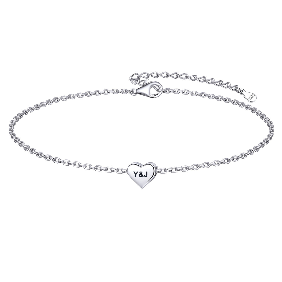 Personalized Heart Charm Anklet in S925 Sterling Silver