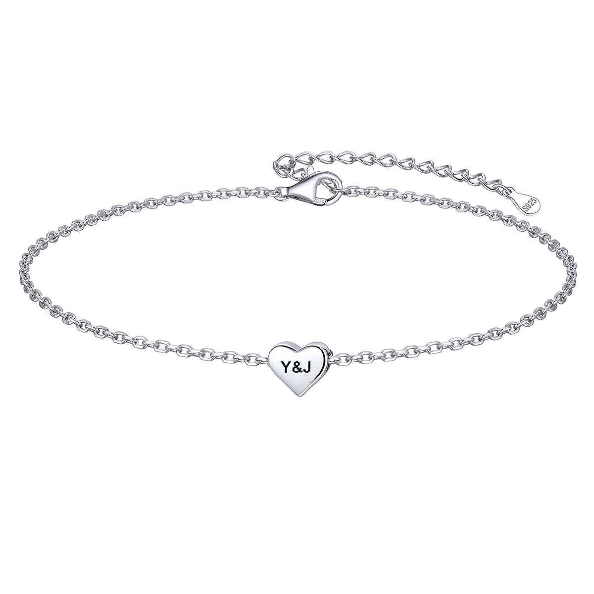 Personalized Heart Charm Anklet in S925 Sterling Silver