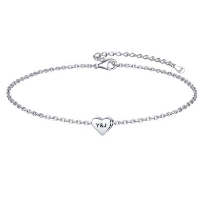 Personalized Heart Charm Anklet in S925 Sterling Silver