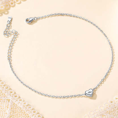 Personalized Heart Charm Anklet in S925 Sterling Silver