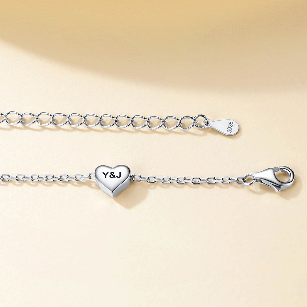 Personalized Heart Charm Anklet in S925 Sterling Silver