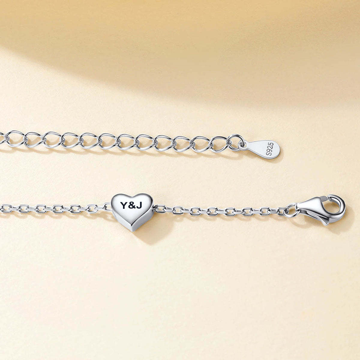 Personalized Heart Charm Anklet in S925 Sterling Silver