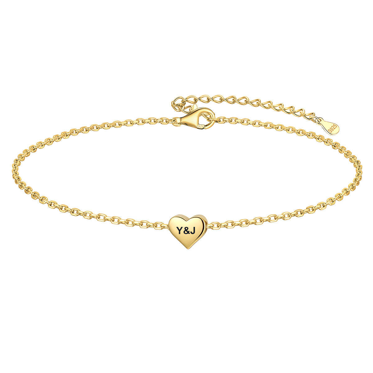 Personalized Heart Charm Anklet in S925 Sterling Silver