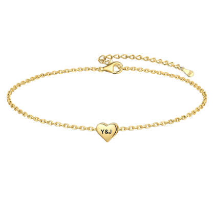 Personalized Heart Charm Anklet in S925 Sterling Silver