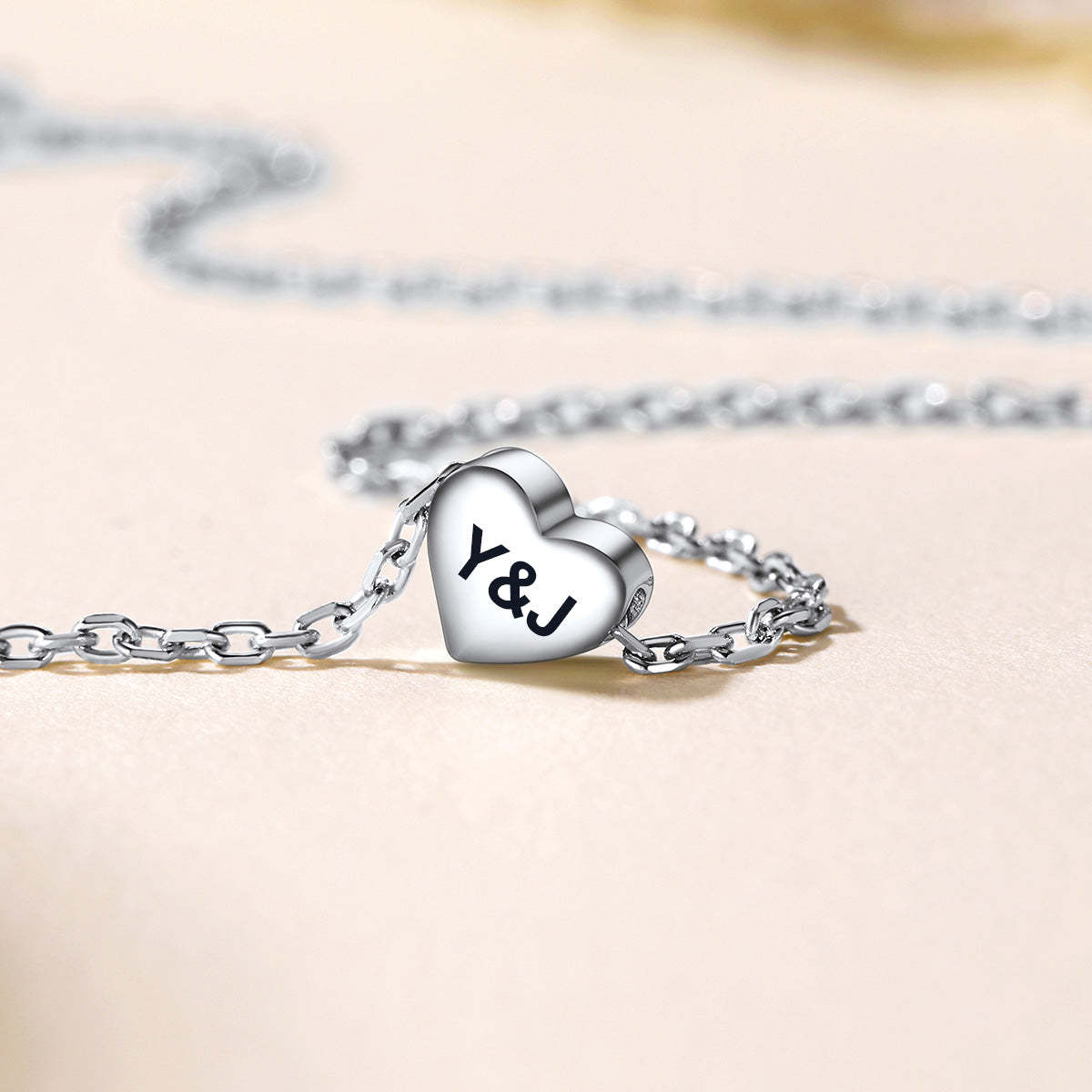 Personalized Heart Charm Anklet in S925 Sterling Silver