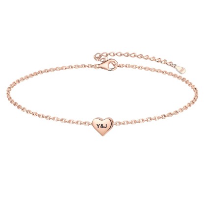 Personalized Heart Charm Anklet in S925 Sterling Silver