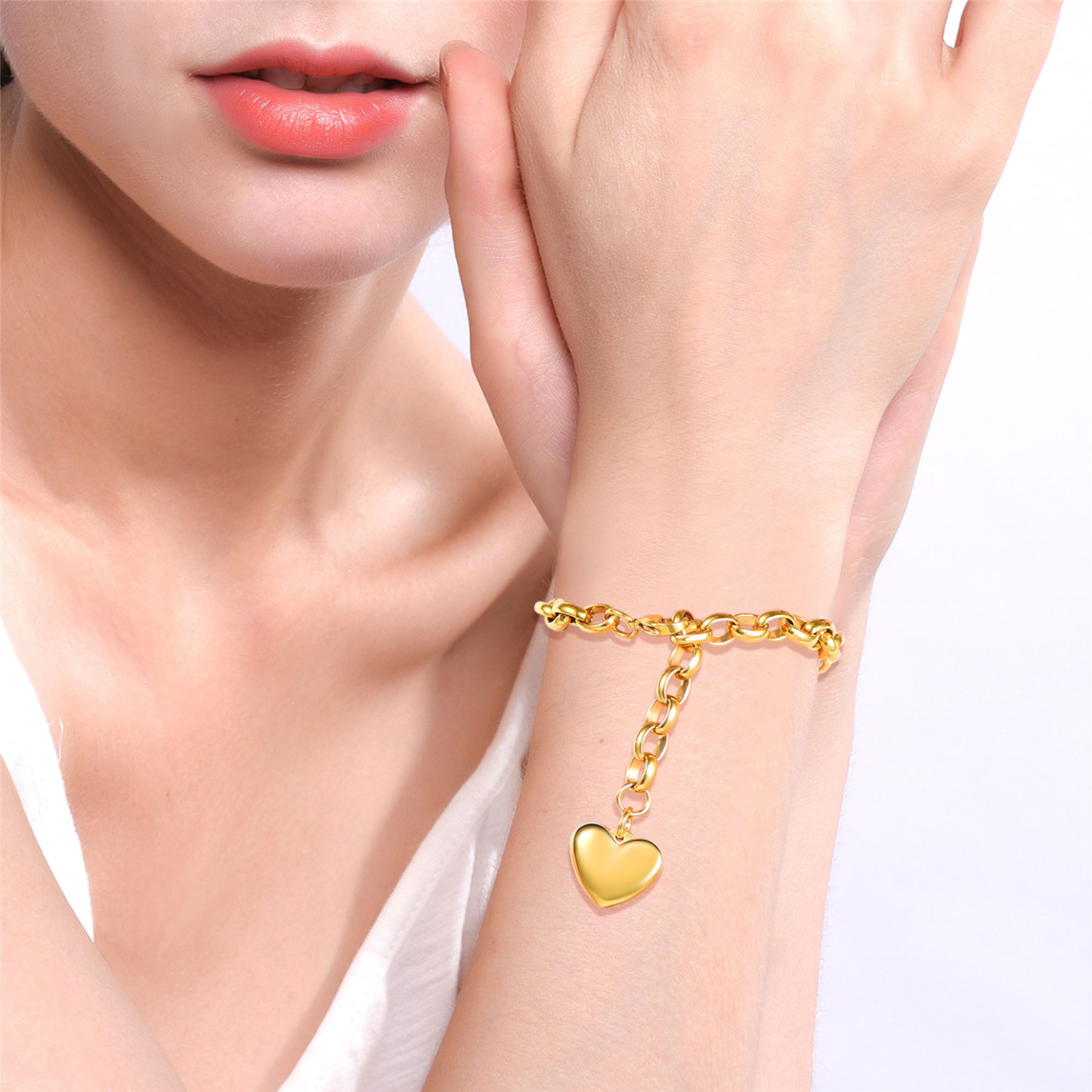 Personalized Heart Charm Gold Bracelet
