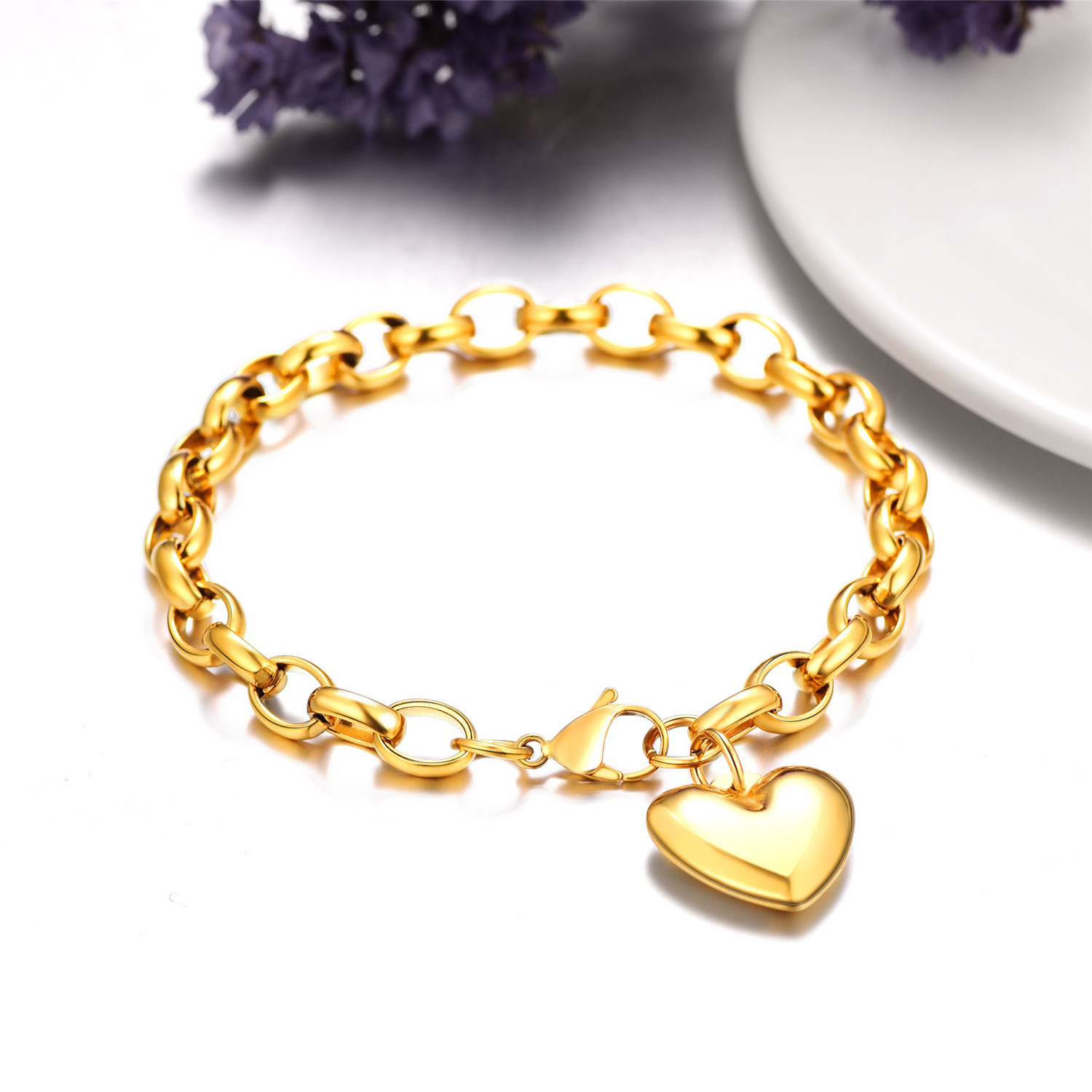 Personalized Heart Charm Gold Bracelet 