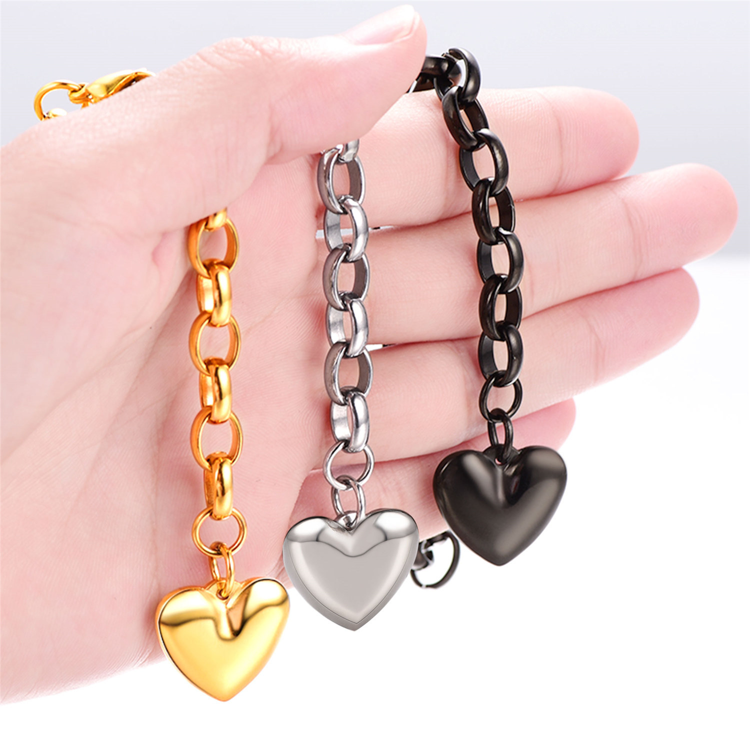 Personalized Heart Charm Bracelet for women 3 colors