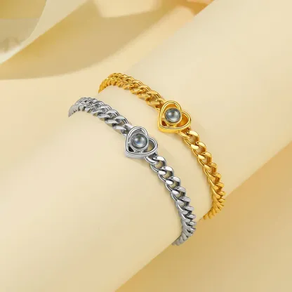Personalized Heart Charm Photo Projection Bracelet