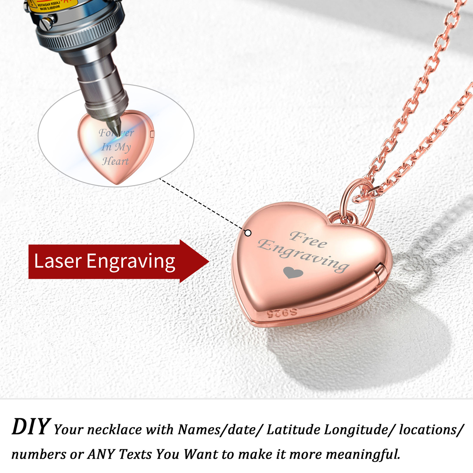 engraved Heart Locket Skull Photo Necklace