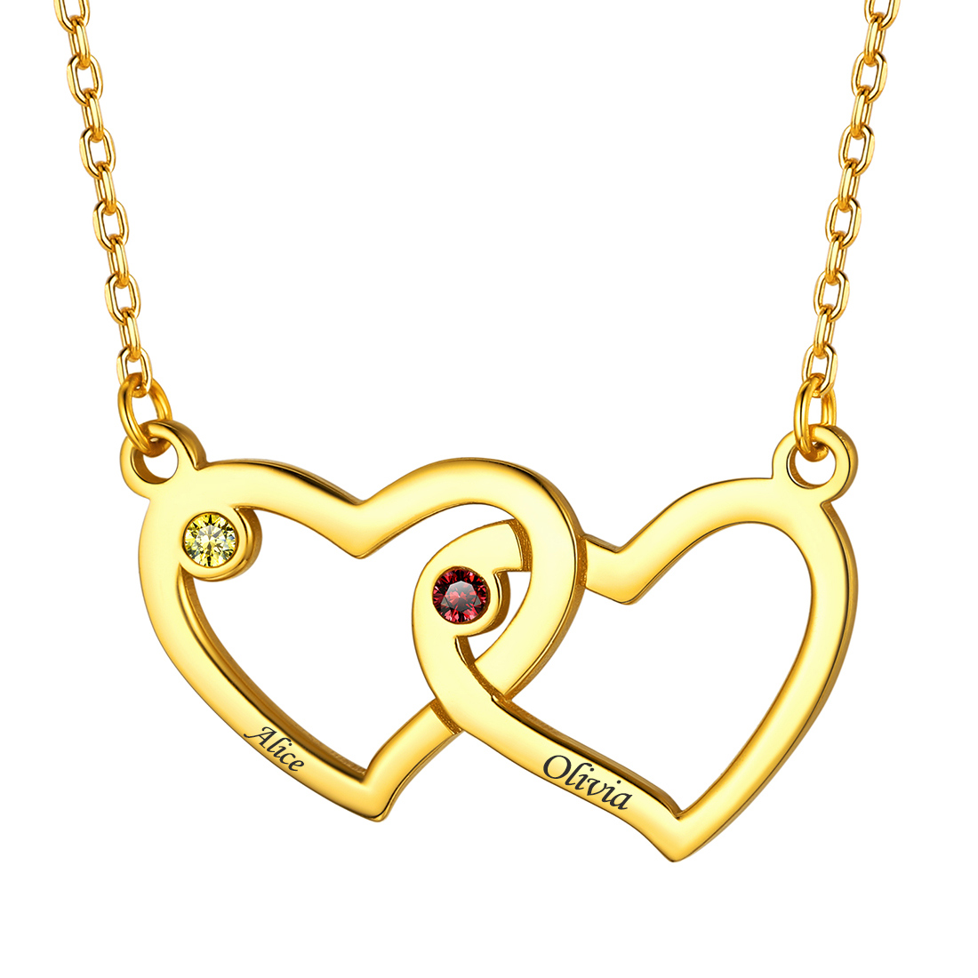 Personalized Heart Necklace with Names and Birthstones or