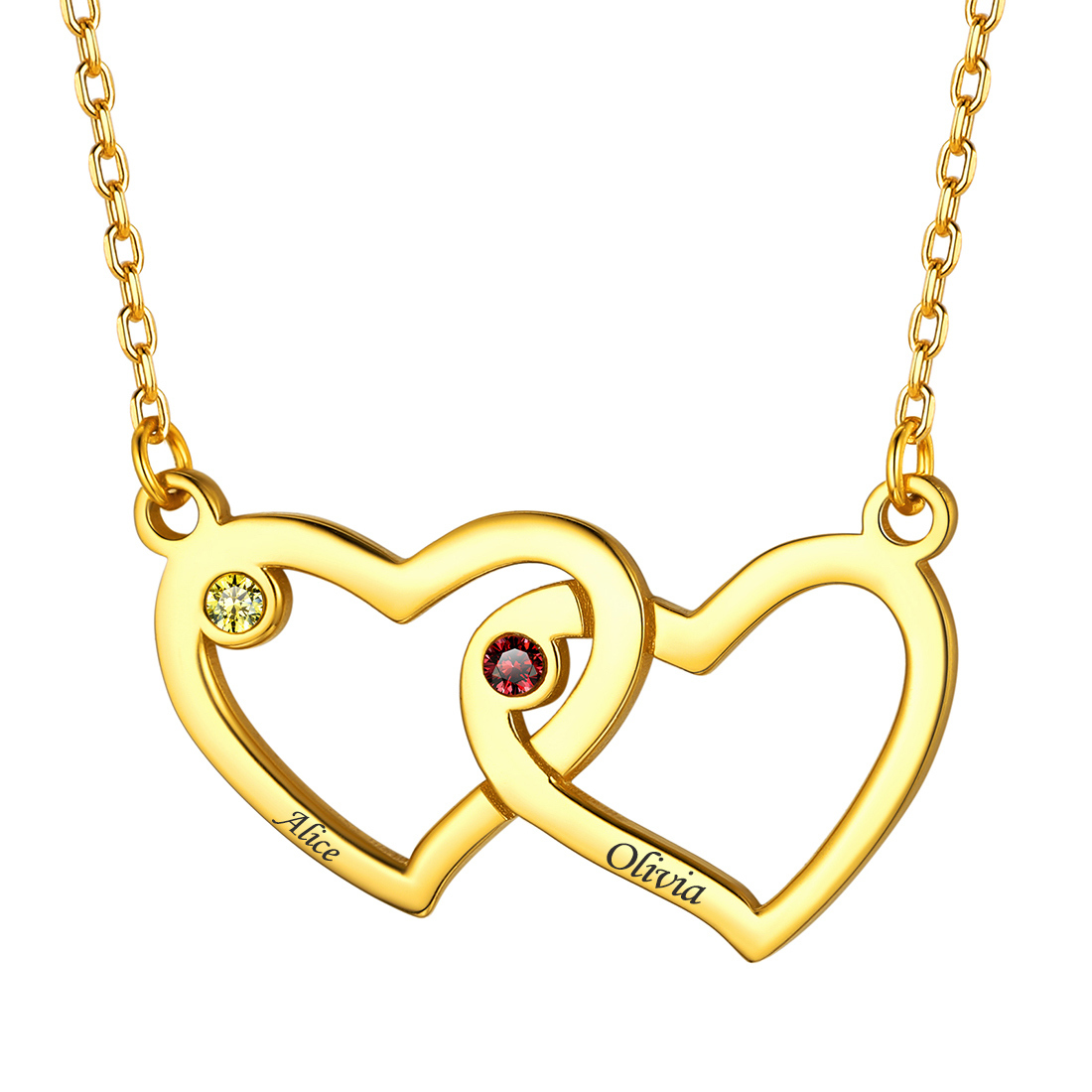 Personalized Heart Necklace with Names and Birthstones or