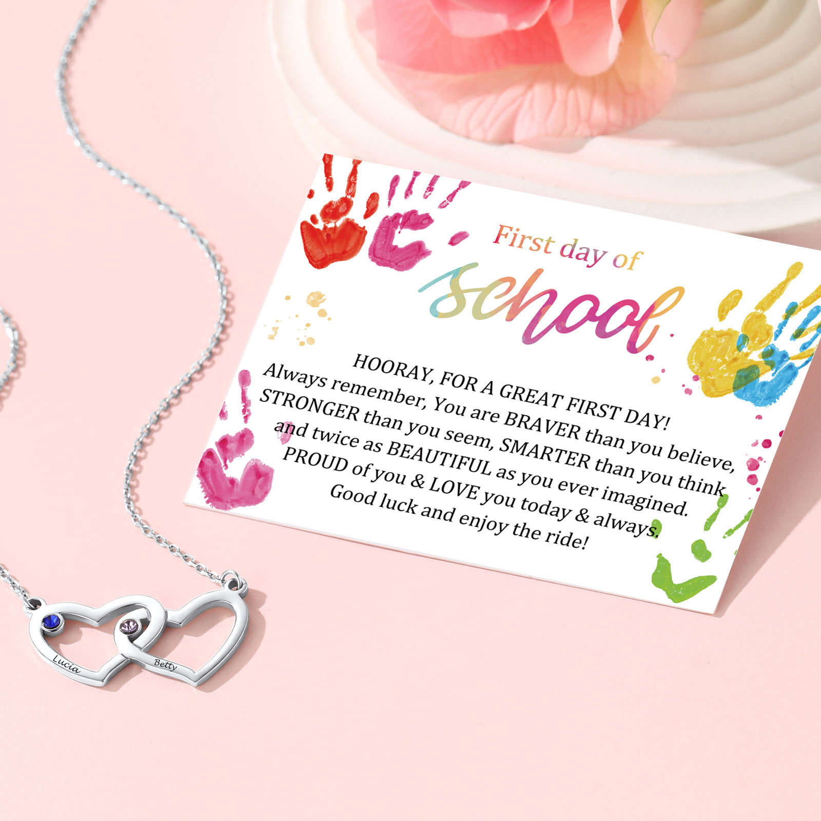 Personalized Heart Necklace with Names and Birthstones