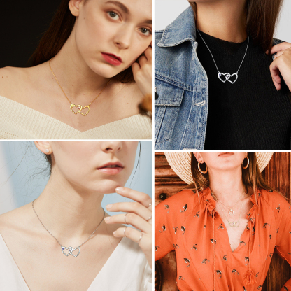Personalized Heart Necklace with Names and Birthstones model