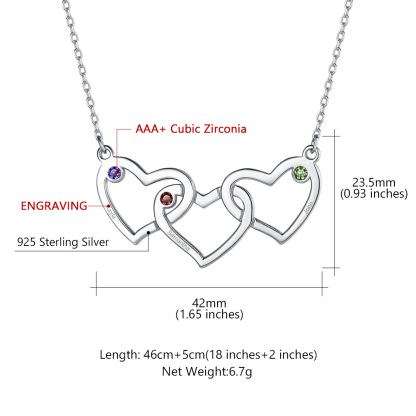 Personalized Heart Necklace with Names and Birthstones size