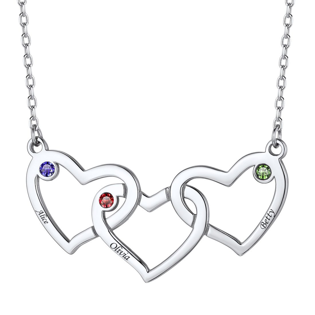 Personalized Heart Necklace with Names and Birthstones
